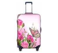 Vikeiac Travel Luggage Cover Pink Butterflies Fly Roses Women Girls Suitcase Cover for 18-32 Inch