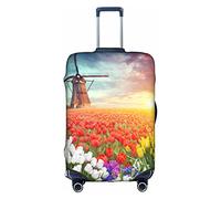 Vikeiac Tulip Flower Windmill Amsterdam Suitcase Cover Travel Luggage Protector Cover Fits 18-32 Inch Suitcase