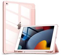VIKESI Case for iPad 9th/8th/7th Generation 10.2 Inch (2021/2020/2019), Clear Back TPU Shockproof Frame Cover, Built-in Pen Holder, Support Auto Sleep/Wake, Rose Gold