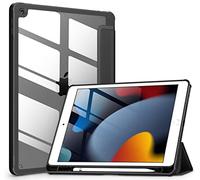 VIKESI Case for iPad 9th/8th/7th Generation 10.2 Inch (2021/2020/2019), Clear Back TPU Shockproof Frame Cover, Built-in Pen Holder, Support Auto Sleep/Wake, Black