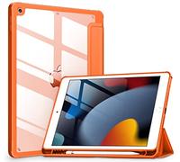 VIKESI Case for iPad 9th / 8th / 7th Generation 10.2 inch (2021/2020/2019 Released), Clear Back, TPU Shockproof Frame Cover[Built-in Pencil Holder,Support Auto Sleep/Wake] for ipad 10.2 - Orange