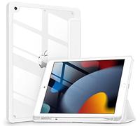 VIKESI Case for iPad 9th / 8th / 7th Generation 10.2 inch (2021/2020/2019 Released), Clear Back, TPU Shockproof Frame Cover[Built-in Pencil Holder,Support Auto Sleep/Wake] for ipad 10.2 - White