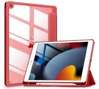 VIKESI Case for iPad 9th / 8th / 7th Generation 10.2 inch (2021/2020/2019 Released), Clear Back, TPU Shockproof Frame Cover[Built-in Pencil Holder,Support Auto Sleep/Wake] for ipad 10.2 - Red