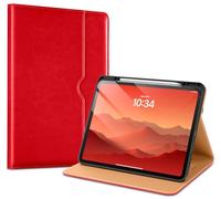 VIKESI Case for iPad Pro 13 (M4) 2024, Leather Stand Cover with Apple Pencil Holder, Auto Wake/Sleep, Multiple Viewing Angles, Built in Hand Strap & Pocket, Bright Red