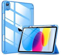 VIKESI for iPad 10th Generation Case 2022, 10.9 Inch Case with Clear Transparent Back and TPU Shockproof Frame Cover [Built-in Pencil Holder, Support Auto Sleep/Wake] -Azure