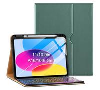 VIKESI Keyboard Case for iPad 10th Generation Case 10.9 Inch (2022 Released), Premium Leather Smart Cover, Built-in Breathing Light, Function Row, Pencil Holder, Card Slots - Green