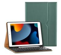 VIKESI Keyboard Case for iPad 9th / 8th / 7th Generation 10.2 inch (2021/2020/2019), Premium Leather Smart Cover, Built-in Breathing Light, Function Row, Pencil Holder, Card Slots - Green