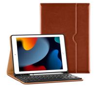 VIKESI Keyboard Case for iPad 9th / 8th / 7th Generation 10.2 inch (2021/2020/2019), Premium Leather Smart Cover, Built-in Breathing Light, Function Row, Pencil Holder, Card Slots - Brown