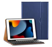 VIKESI Keyboard Case for iPad 9th / 8th / 7th Generation 10.2 inch (2021/2020/2019), Premium Leather Smart Cover, Built-in Breathing Light, Function Row, Pencil Holder, Card Slots - Blue