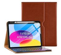 VIKESI Keyboard Case for iPad (A16,2025) 11th Generation/iPad 10th Generation Case (10.9" 2022),Premium Leather Smart Cover,Built-in Breathing Light,Function Row,Pencil Holder,Card Slots - Brown