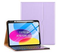 VIKESI Keyboard Case for iPad (A16,2025) 11th Generation/iPad 10th Generation Case (10.9" 2022),Premium Leather Smart Cover,Built-in Breathing Light,Function Row,Pencil Holder,Card Slots - Taro Purple