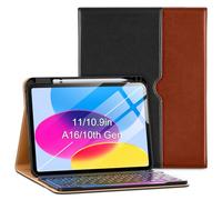 VIKESI Keyboard Case for iPad (A16,2025) 11th Generation/iPad 10th Generation Case (10.9" 2022),Premium Leather Smart Cover,Built-in Breathing Light,Function Row,Pencil Holder,Card Slots - Black Brown