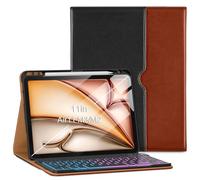 VIKESI Keyboard Case for iPad Air 11-inch M3/M2 (2025/2024 Released) & iPad Air 5th/ 4th Generation 10.9-Inch,Leather Cover, Built-in Breathing Light,Function Row,Pencil Holder,Card Slots -Black Brown