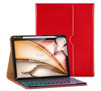 VIKESI Keyboard Case for iPad Air 11-inch M3/M2 (2025/2024 Released) & iPad Air 5th/ 4th Generation 10.9-Inch,Leather Cover, Built-in Breathing Light, Function Row,Pencil Holder,Card Slots -Bright Red