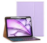 VIKESI Keyboard Case for iPad Air 11-inch M3/M2 (2025/2024 Released) & iPad Air 5th/ 4th Generation 10.9-Inch,Leather Cover, Built-in Breathing Light,Function Row,Pencil Holder,Card Slots -Taro Purple