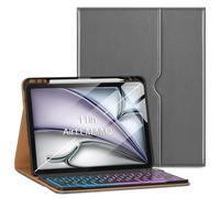 VIKESI Keyboard Case for iPad Air 11-inch M3/M2 (2025/2024 Released) & iPad Air 5th/ 4th Generation 10.9-Inch,Leather Cover, Built-in Breathing Light, Function Row,Pencil Holder,Card Slots -Grey