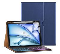 VIKESI Keyboard Case for iPad Air 11-inch M3/M2 (2025/2024 Released) & iPad Air 5th/ 4th Generation 10.9-Inch,Leather Cover, Built-in Breathing Light, Function Row,Pencil Holder,Card Slots -Dark Blue