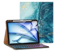 VIKESI Keyboard Case for iPad Air 11-inch M3/M2 (2025/2024 Released) & iPad Air 5th/ 4th Generation 10.9-Inch,Leather Cover, Built-in Breathing Light,Function Row,Pencil Holder,Card Slots-Gold texture