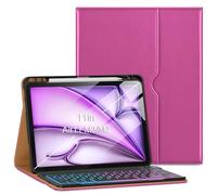 VIKESI Keyboard Case for iPad Air 11-inch M3/M2 (2025/2024 Released) & iPad Air 5th/ 4th Generation 10.9-Inch,Leather Cover, Built-in Breathing Light, Function Row,Pencil Holder,Card Slots -Rose Red