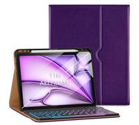 VIKESI Keyboard Case for iPad Air 11-inch M3/M2 (2025/2024 Released),Premium Leather Smart Cover,Built-in Breathing Light, Function Row,Pencil Holder,Card Slots - Purple