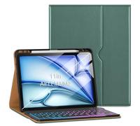 VIKESI Keyboard Case for iPad Air 11-inch M3/M2 (2025/2024 Released),Premium Leather Smart Cover,Built-in Breathing Light, Function Row,Pencil Holder,Card Slots - Green