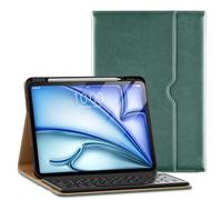 VIKESI Keyboard Case for iPad Pro 13-inch (M4) 2024, Premium Leather Smart Cover, Built-in Breathing Light, Function Row, Pencil Holder, Hand Strap, Card Slots - Green
