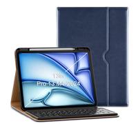 VIKESI Keyboard Case for iPad Pro 13-inch M4 Released in 2024, Premium Leather Smart Cover, Built-in Breathing Light, Function Row, Pencil Holder, Card Slots - Navy Blue