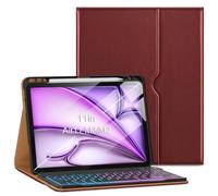 VIKESI Keyboard Leather Case for iPad Air 11-inch with M4/M3/M2 2026/2025/2024 and for Air 5th/4th Gen 10.9 Inch 2022/2020,Built-in Breathing Light, Function Row,Pencil Holder,Card Slots,Wine