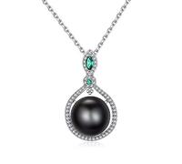 VIKI LYNN 10-11mm AAA Quality Tahitian Cultured Black Pearl Pendant Necklace Sterling Silver CZ for Women