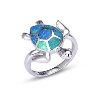 VIKI LYNN 925 Sterling Silver Created Blue Opal Sea Turtle Ring Band Ring for Women Size P