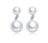 VIKI LYNN 925 Sterling Silver Double Dangle Pearl Earrings for Women, Freshwater Cultured Pearl Drop Earrings, Hypoallergenic Jewelry Gift