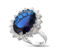 VIKI LYNN 925 Sterling Silver Princess Kate Blue Simulated Sapphire Engagement Jewelry Set Halo Necklace and Earrings (Ring)