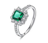 VIKI LYNN 925 Sterling Silver Synthetic Emerald Halo Wedding Engagement Band Ring for Women Gift for Her