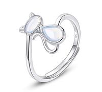 VIKI LYNN Cute Moonstone Cat Ring 925 Sterling Silver Adjustable Rings for Women Girls