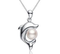 VIKI LYNN Dolphin Necklace for Women 5-6mm Freshwater Cultured Pearl Dolphin Pendant Ocean Necklace Pearl Jewelry Valentines Day Graduation Bride Gifts for Women Friend