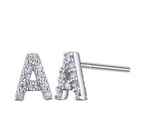 VIKI LYNN Initial Earrings for Women Girls 925 Sterling Silver Cubic Zirconia Letter A-Z Stud Earrings Alphabet Earrings Tiny Size