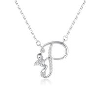 VIKI LYNN Initial Necklace for Women 925 Sterling Silver Alphabets Letter P and Angel Necklace