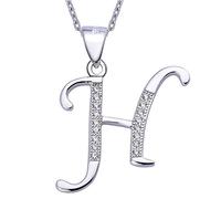 VIKI LYNN Initial Pendant H 925 Sterling Silver Letter Necklace with Cubic Zirconia Personalised Gifts for Women Ladies Girls
