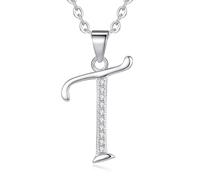 VIKI LYNN Initial Pendant T 925 Sterling Silver Letter Necklace with Cubic Zirconia Personalised Gifts for Women Ladies Girls