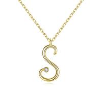 VIKI LYNN Latin Script Letter Alphabet Pendant Initial S Necklace for Women Girls 18K Gold Plated 925 Sterling Silver