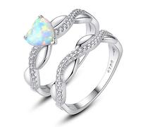 VIKI LYNN Opal Rings 925 Sterling Silver Women Promise Ring Heart Synthetic Opal Ring Set Infinity Anniversary Eternity Wedding Engagement Rings