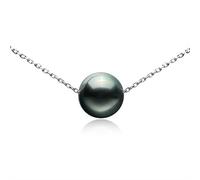 VIKI LYNN Tahitian Black Pearl Necklace for Women 9-10mm Off-Round Tahitian Cultured Black Pearl Pendant with 925 Sterling Silver Chain