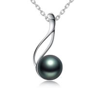 VIKI LYNN Tahitian Black Pearl Necklace for Women 9-10mm Off-Round Tahitian Cultured Black Pearl Pendant with 925 Sterling Silver