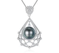 VIKI LYNN Women 925 Sterling Silver 10-11mm Tahitian Cultured Black Pearl Necklace