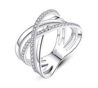 VIKI LYNN Women 925 Sterling Silver CZ 12mm Statement Band X Criss Cross Rings