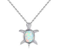 VIKI LYNN Women Girls 925 Sterling Silver Created Opal Baby Sea Turtle Necklace