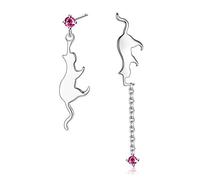 VIKI LYNN Women Girls 925 Sterling Silver Cubic Zirconia Asymmetric Cat Earrings