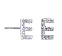 VIKI LYNN Women Girls 925 Sterling Silver Cubic Zirconia Letter E Stud Earrings Tiny Size