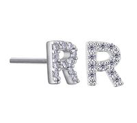 VIKI LYNN Women Girls 925 Sterling Silver Cubic Zirconia Letter R Stud Earrings Tiny Size