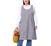 VIKIDEER Comfortable Huge Plus Size Aprons for Women Adjustable Cross Back Floral Cotton Linen Aprons, Grey, 5X-Large